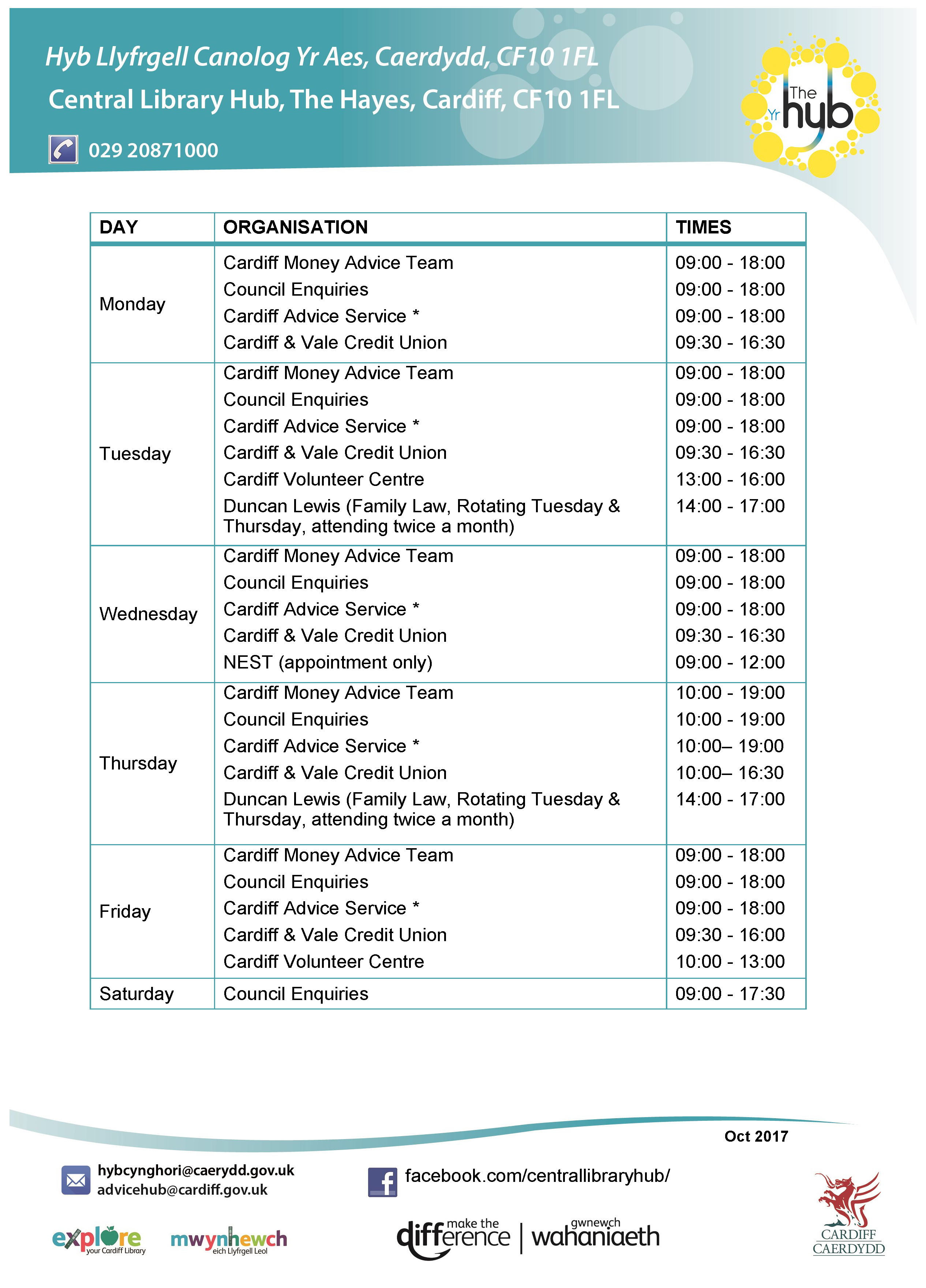 ADVICE HUB TIMETABLE Page 1