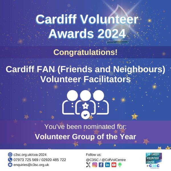 Cardiff FAN (Friends and Neighbours) Volunteer Facilitators Volunteer Group of the Year Nomination Card