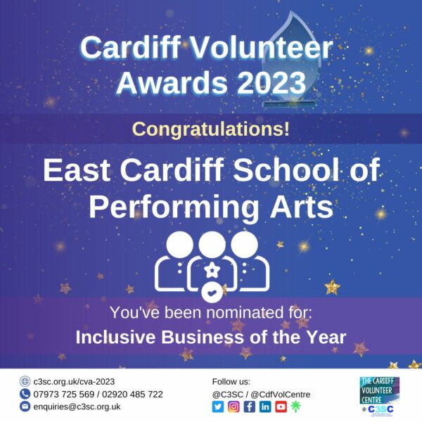 East Cardiff School of Performing Arts nomination card CVA 2023