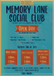 Memory Lane Social Club Open Day 2nd July Memory Lane Social Club Open Day 2nd July