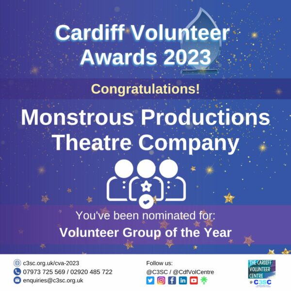 Monstrous Productions Theatre Company nomination card CVA 2023