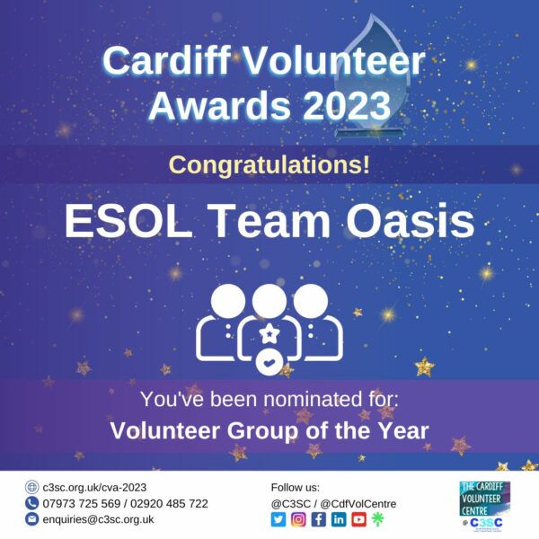 Ninth nomination card CVA 2023 ESOL Team Oasis