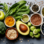 bowls of superfood fruits and vegetables