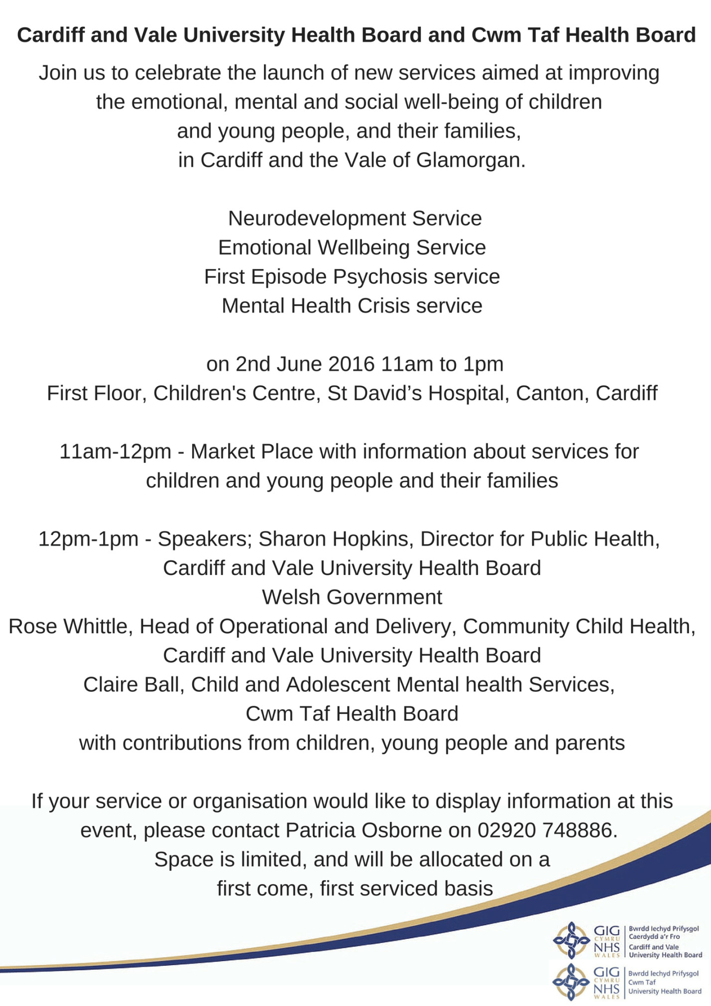 CaMHs new services launch invitation 2nd June