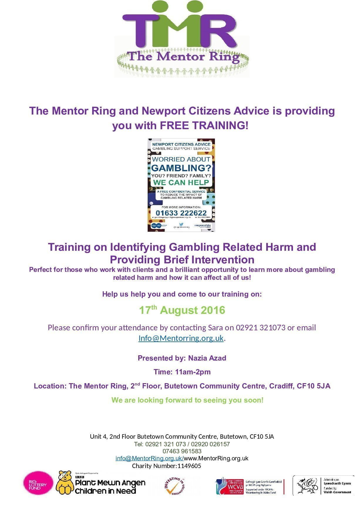 Gambling Support Training flyer